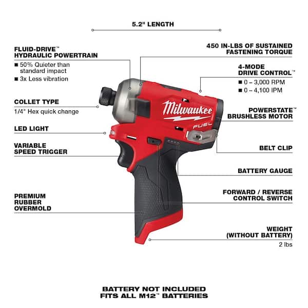12V Cordless 1/4 in. Compact Impact Wrench - Tool Only