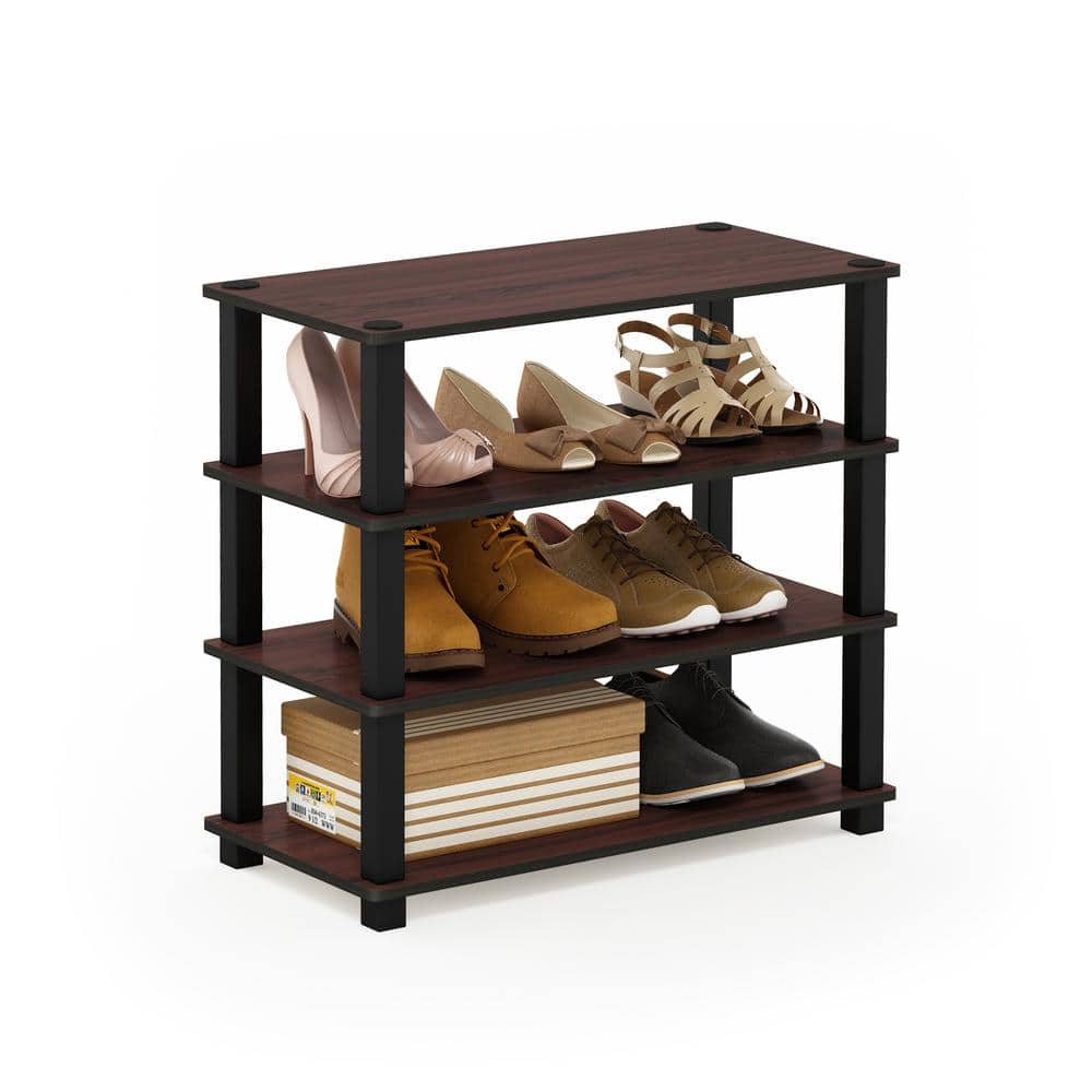 Dark Cherry and Black 4-Tier Stackable Shoe Rack