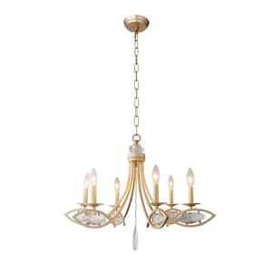 6-Light Gold Candlestick Chandelier with Clear Crystals