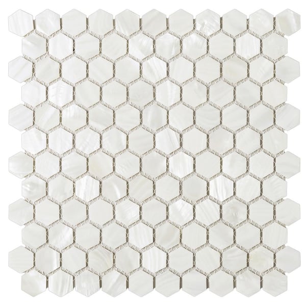 MOLOVO Mother of Pearl White 11.62 in. x 11.82 in. Hexagon Glossy Natural Seashell Mosaic Tile (9.6 sq. ft./Case)
