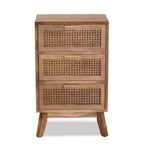 Baden 3-Drawer Natural Brown and Walnut Brown Nightstand (26 in. H x 15.7 in. W x 11.8 in. D)