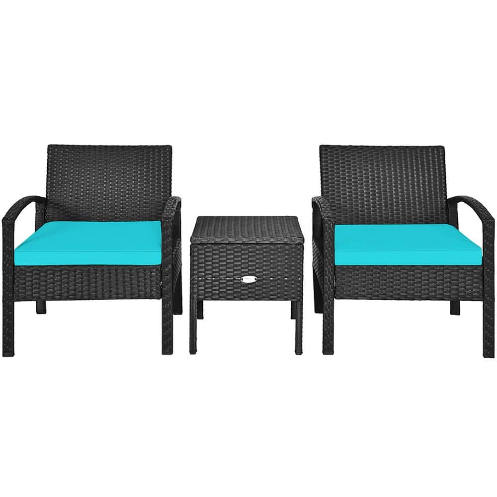 Turquoise 3-Piece Outdoor Wicker Rattan Patio Set