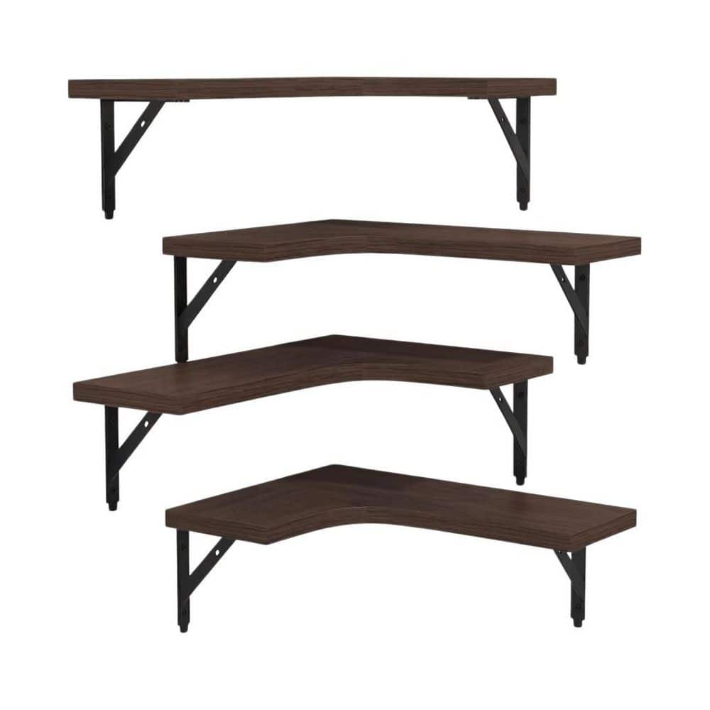 4-Pack 16 in. W x 0.6 in. H x 11.4 in. D Wood L-Shaped Wall Mounted Corner Floating Shelves in Brown for Bathroom price history on PriceWatchPro