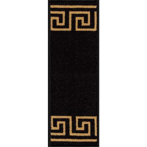 Greek Key Black 8.5 in. x 26 in. Nylon Stair Tread Cover