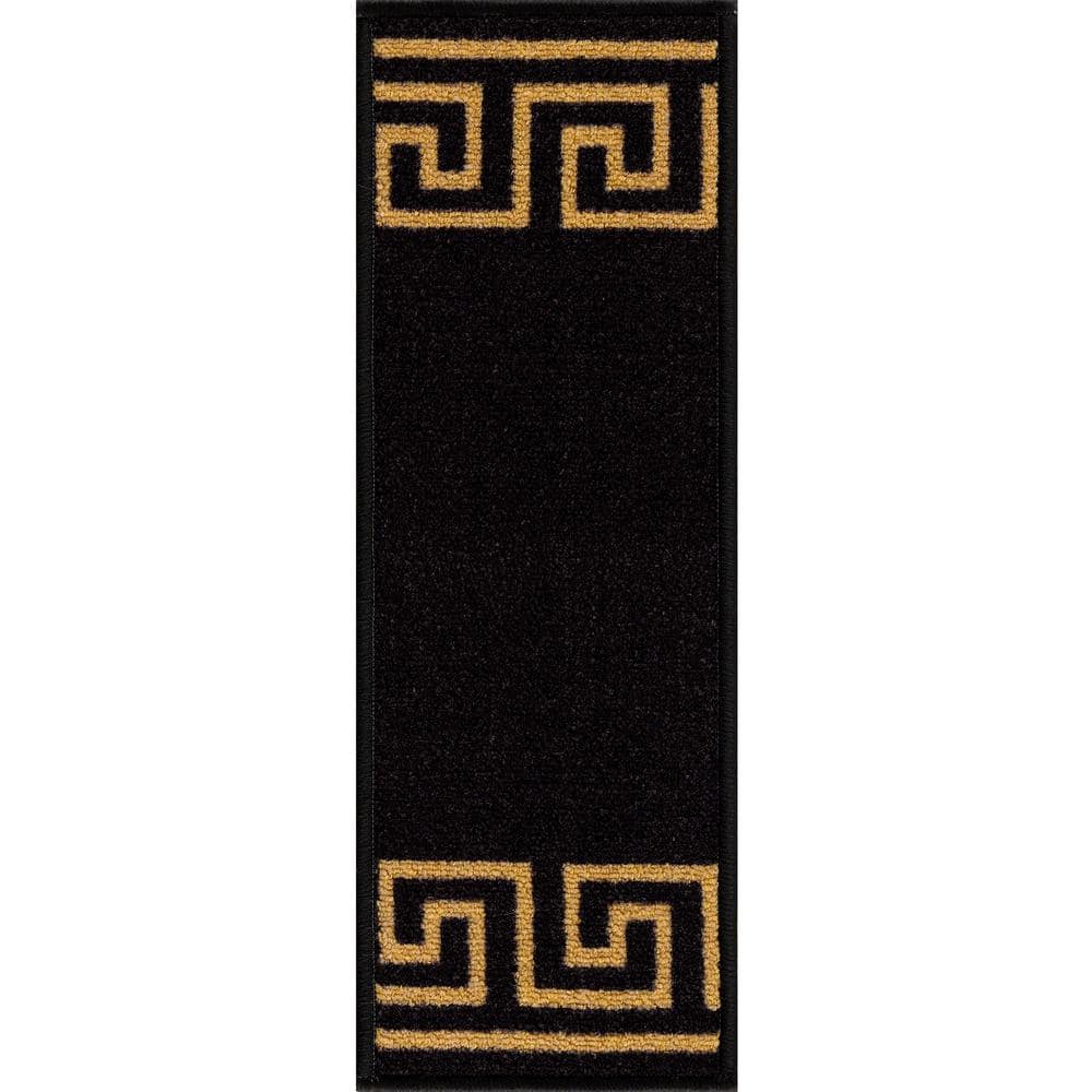 Black and Gold Polyamide Stair Tread Covers with Rubber Backing, Set of 13