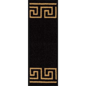 Greek Key Black 8.5 in. x 26 in. Polyamide Stair Tread Cover (Set of 13)