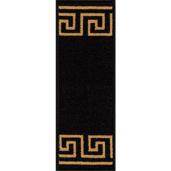 PLAYA RUG Greek Key Black 8.5 in. x 26 in. Polyamide Stair Tread Cover