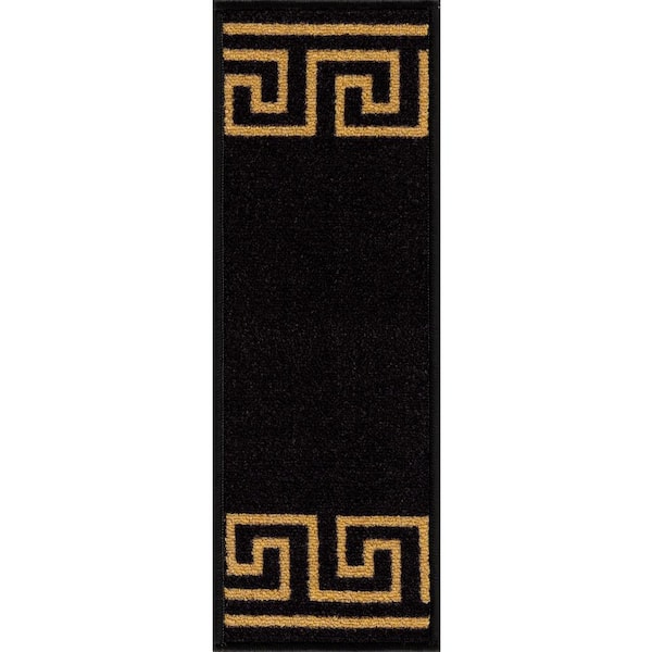 Unbranded Greek Key Black 8.5 in. x 26 in. Nylon Stair Tread Cover (Set of 13)