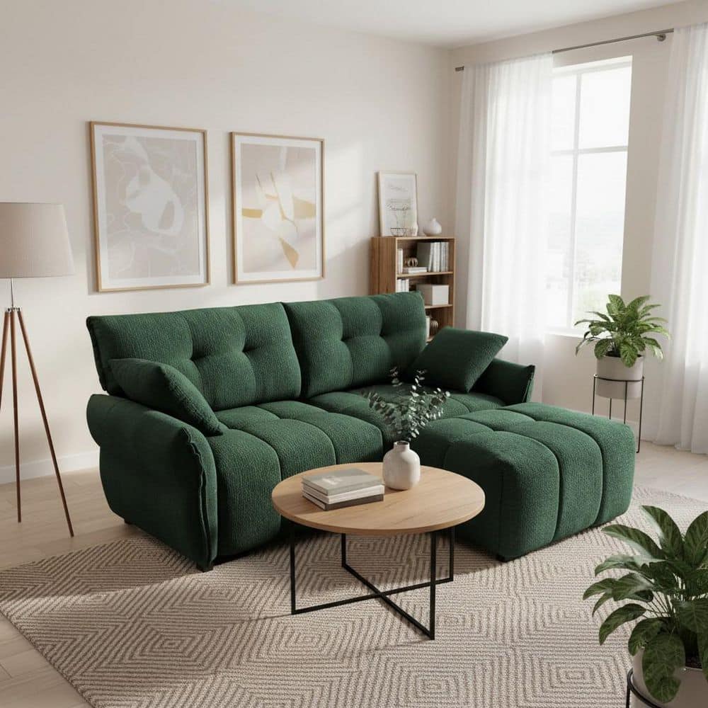 オットマン・スツール Ottoman sofa - Green Homy Casa YOYO 78.7 in. Rolled Arm Chenille 3-Seater L