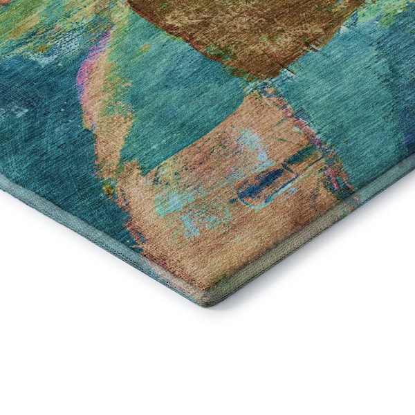 Mayfield Premium Machine Washable Abstract AMF2040 Teal 8 ft. x 8 ft. Round Rug