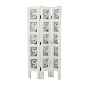 4 ft. White 3 Panel Hinged Foldable Partition Room Divider Screen with 15 Photo Slots