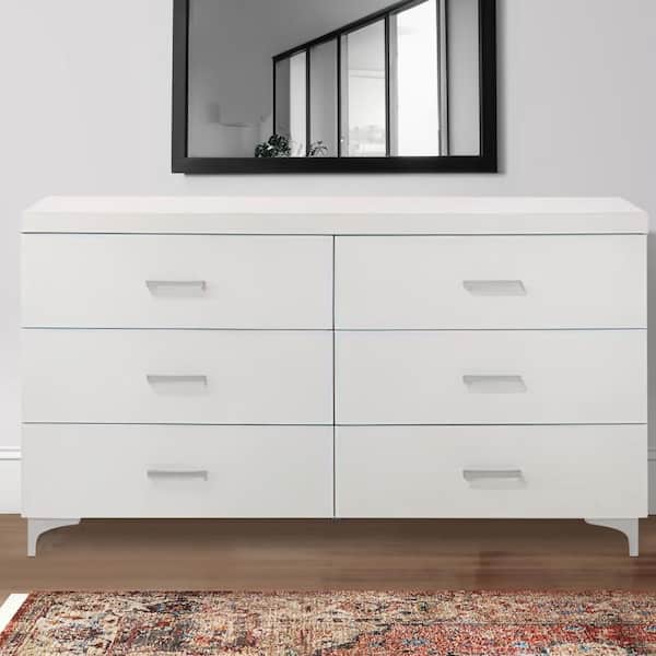 16 in. White 6-Drawer Wooden Dresser Without Mirror