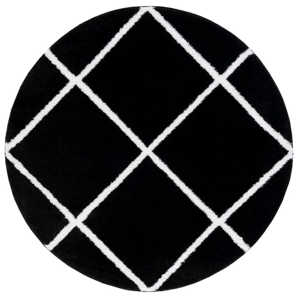 Tahoe Shag 7 ft. x 7 ft. Black/White Diamond Abstract Round Area Rug price history on PriceWatchPro