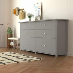 6-Drawer Gray Chest of Drawers Dressers with 2 Oversized Drawers 32.4 in. H x 56 in. W x 15.8 in. L