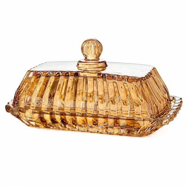 Champagne Glass Butter Dish with Lid, Crystal Covered Butter Dish for Countertop and Dining Table Decor
