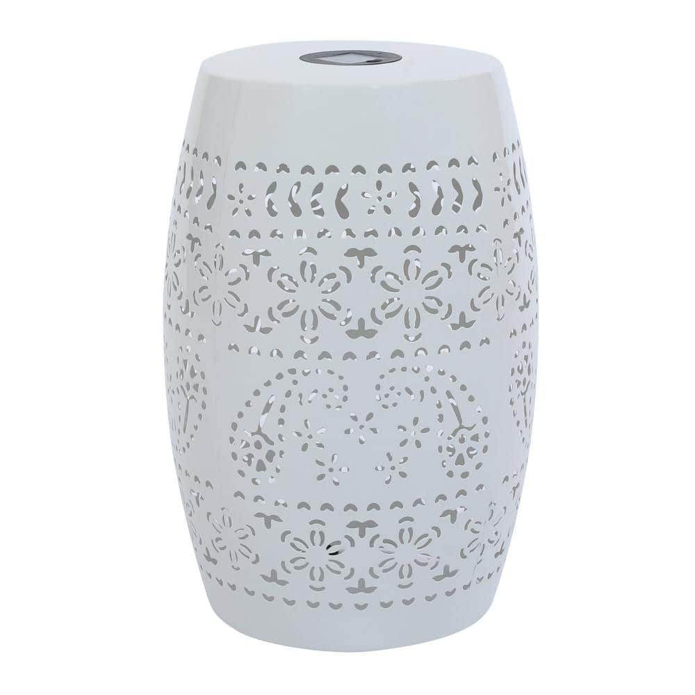 White Metal Round Outdoor Indoor Solar Side Table End Table Coffee Table wi