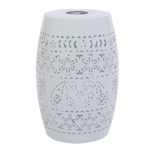 Unbranded White Metal Round Outdoor Indoor Solar Side Table End Table Coffee Table with Built-in Solar Powered Light