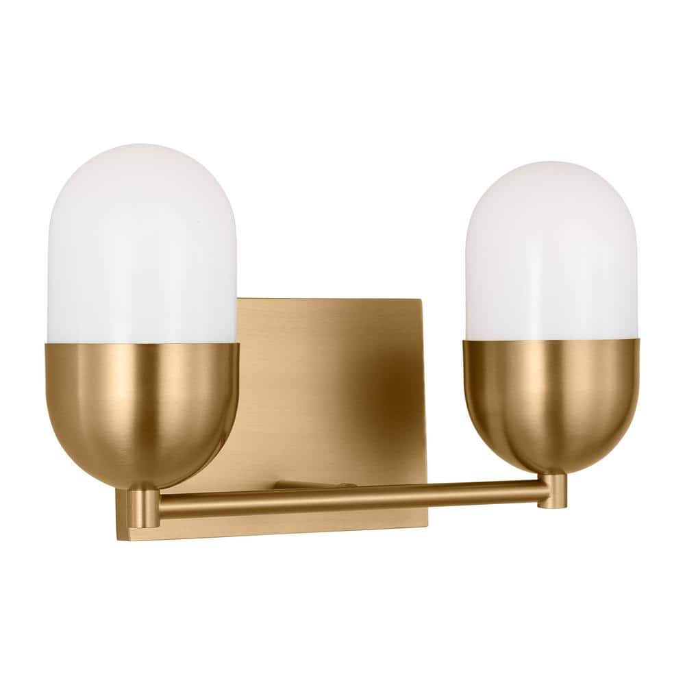 Satin Brass 2-Light Vanity with Milk Glass Shades