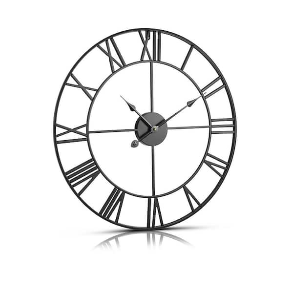 SKYSHALO Wall Clock, 24 in. Wall Clock Roman Numerals, Battery Operated Non Ticking Silent Classic Decorative Round Clocks