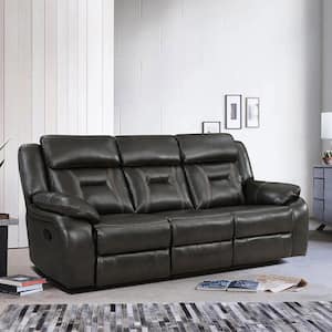 Belmont 86 in. W Straight Arm Faux Leather Upholstery Rectangle Manual Double Reclining Sofa in. in Dark Gray