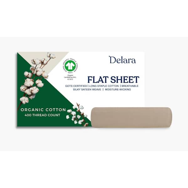 1-Piece Natural, Solid 100% Organic Cotton Sheets, King (108 in. x 105 in.), Smooth Breathable, Super Soft,Flat Sheet