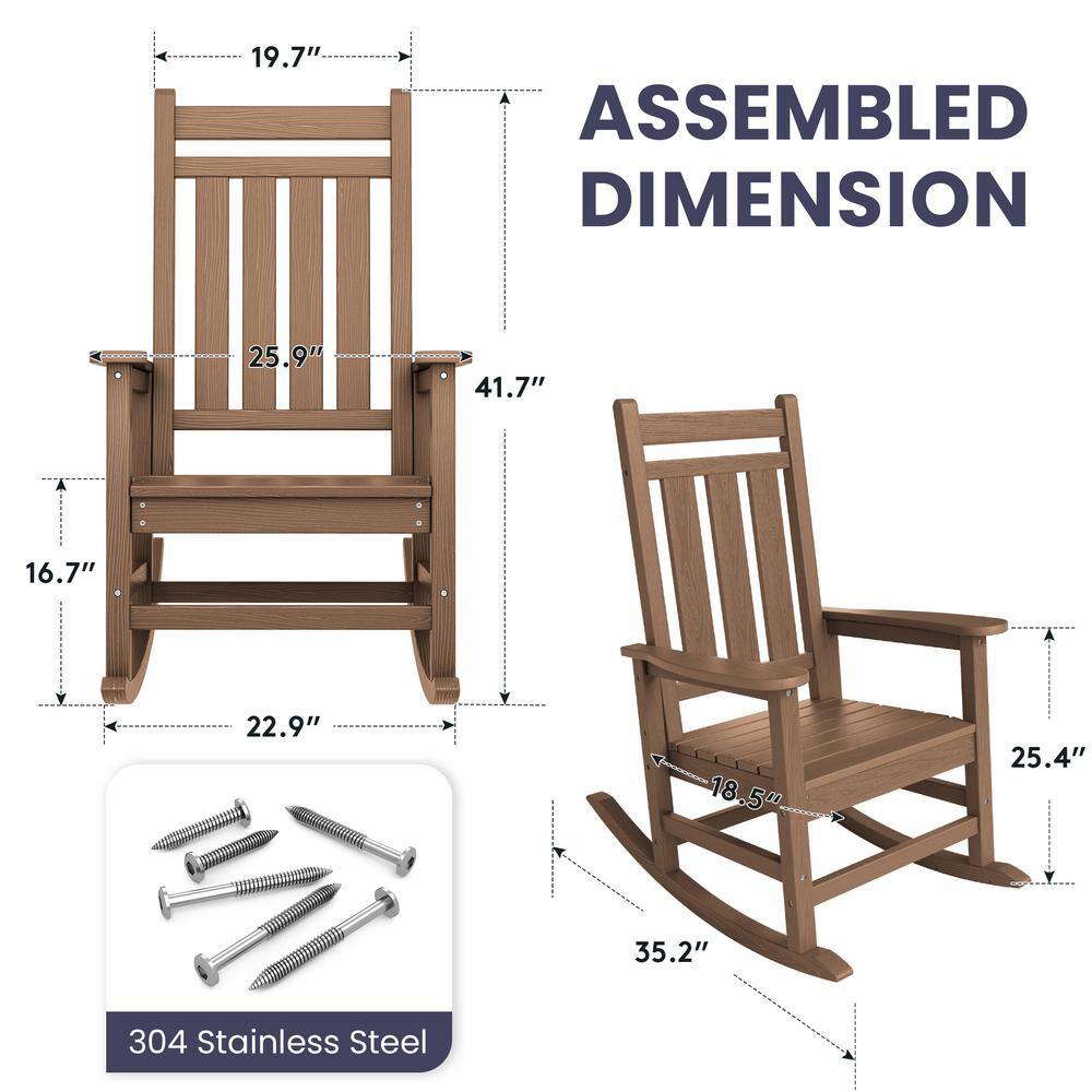 Brown HDPE Plastic Adirondack Rocking Chair with Arms