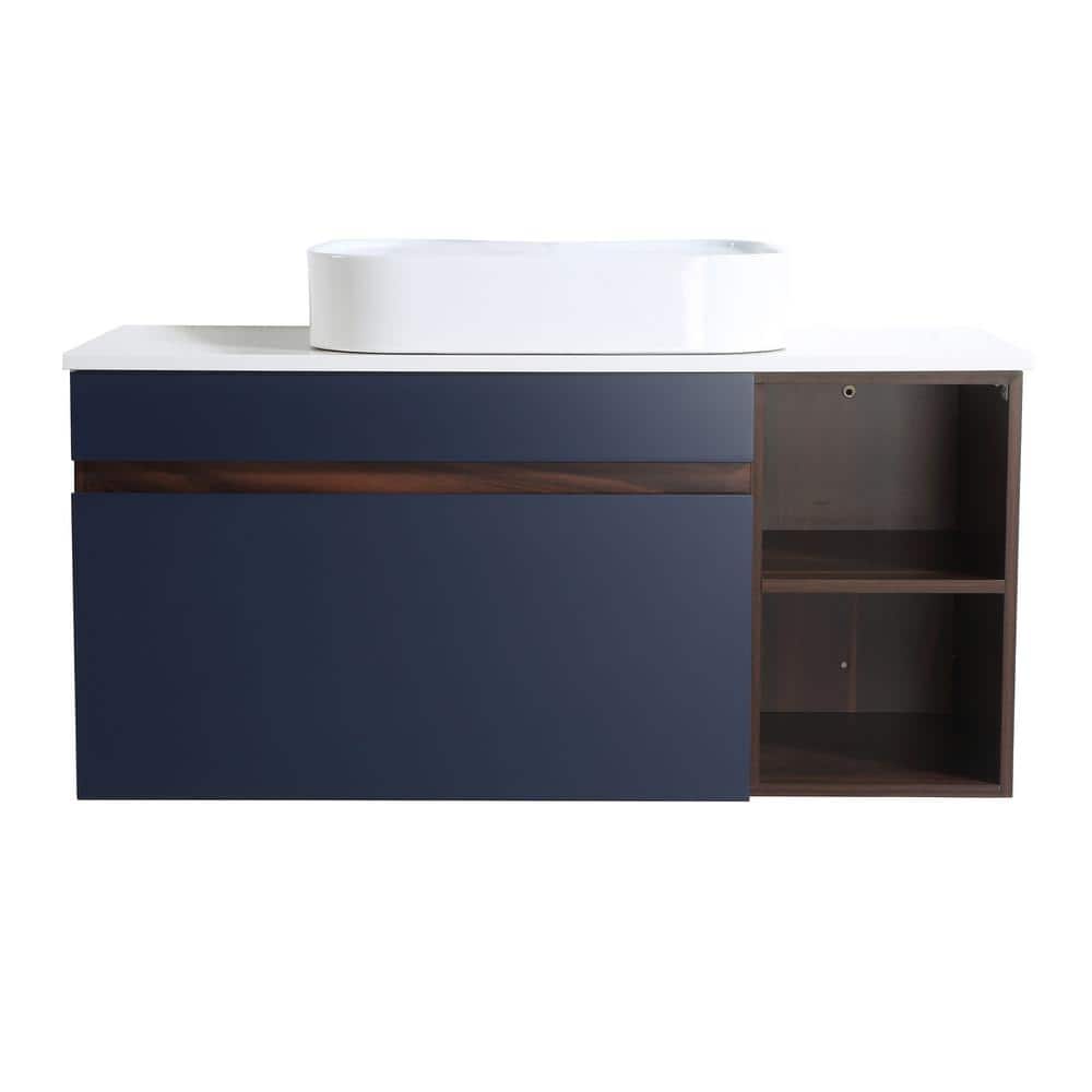 42 in. W x 18 in. D x 19 in. H Bath Vanity in Navy Blue with White Engineered Stone Top and Single Ceramic Sink