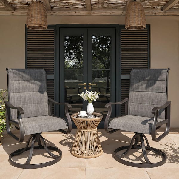 Textilene Padded Outdoor Dining Chair Sling Patio Chair, Gray (2-Pack)