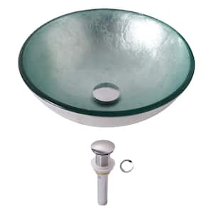 15.5 in. x 15.5 in. Gray Glass Round Bathroom Vessel Sink Above Counter Artistic Basin Sink