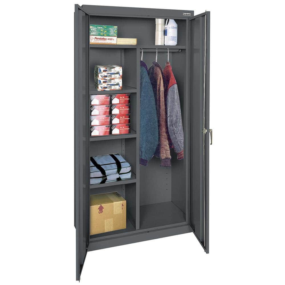 Charcoal Gray Steel Freestanding Lockable Office Cabinet with Adjustable Shelving