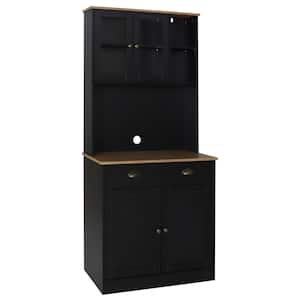 Black Engineered Wood Kitchen Pantry Cabinet Storage Hutch with Adjustable Shelves, Buffet Cupboard and Microwave Stand