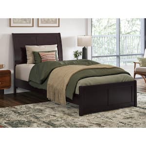 Valencia Espresso Black Solid Wood Frame Twin XL Low Profile Sleigh Platform Bed with Matching Footboard