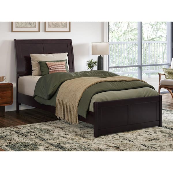 AFI Valencia Espresso Black Solid Wood Frame Twin XL Low Profile Sleigh Platform Bed with Matching Footboard