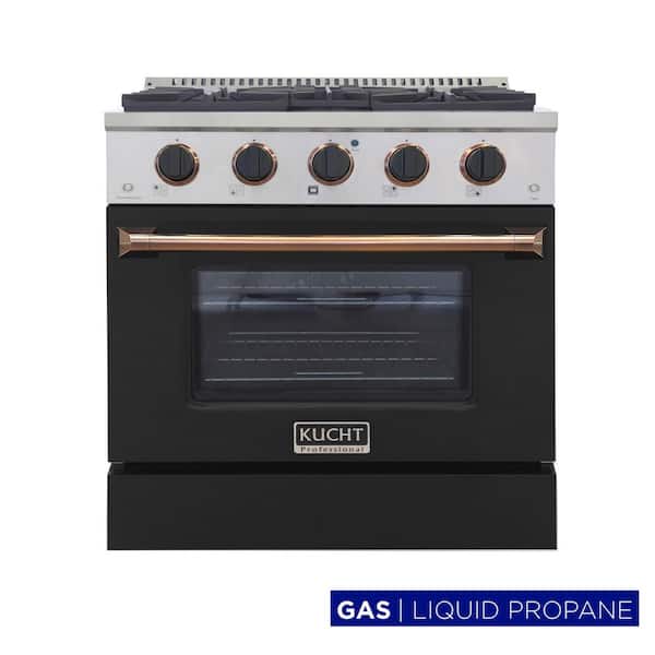 Custom KNG 30 in. 4.2 cu.ft. Propane Gas Range with Convection Oven in Black with Black Knobs and Gold Handle