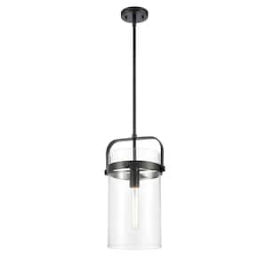 Pilaster 100-Watt 1 Light Matte Black Shaded Pendant Light with Clear glass Clear Glass Shade