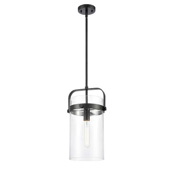 Innovations Pilaster 100-Watt 1 Light Matte Black Shaded Pendant Light with Clear glass Clear Glass Shade