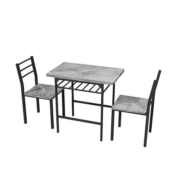 wetiny 3-Piece Rectangle Gray Wood Top Table (Set Seats 2)