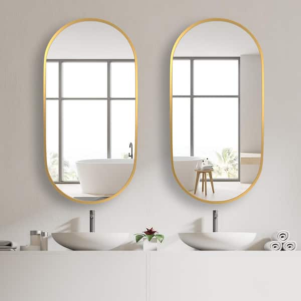 18 in. W x 36 in. H Large Oval Aluminum Alloy Framed Wall Mounted Bathroom Vanity Mirror in Brushed Gold
