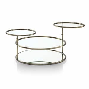 Orrinne 30 in. Champagne Round Glass Coffee Table with 2-Shelf Swivel