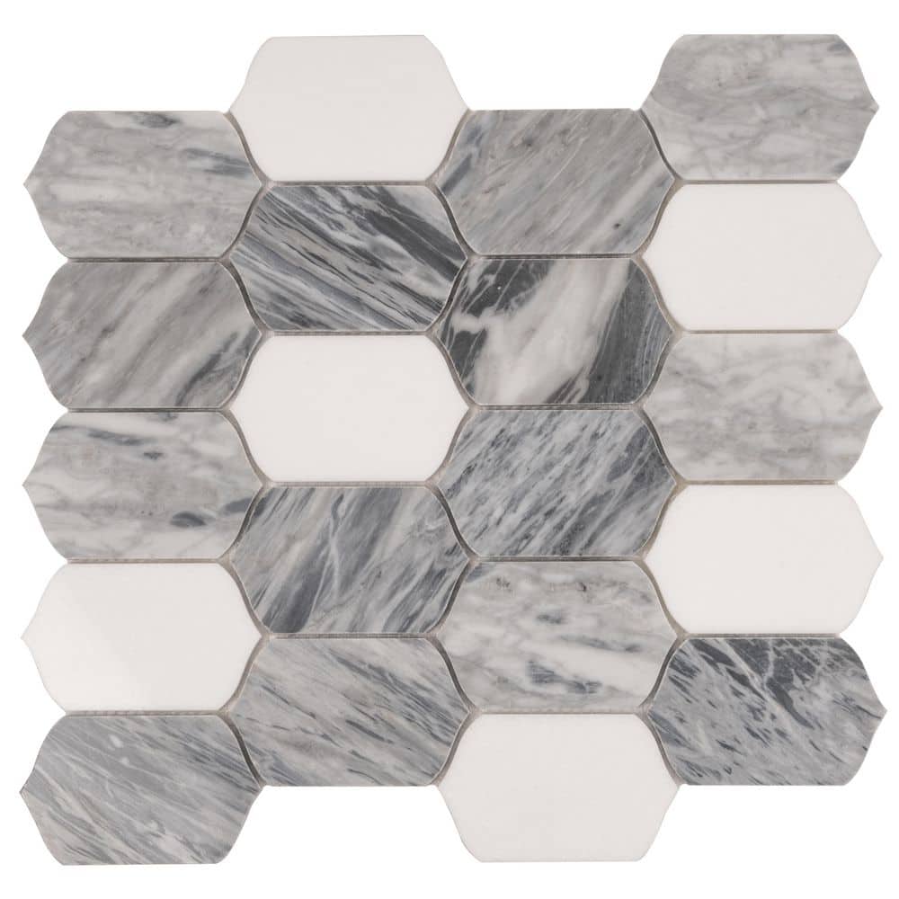 Toscana 4x5 in Polish Calacatta Bluette Thassos White Picket Lantern Mosaic Wall and Floor Tile Sample price history on PriceWatchPro