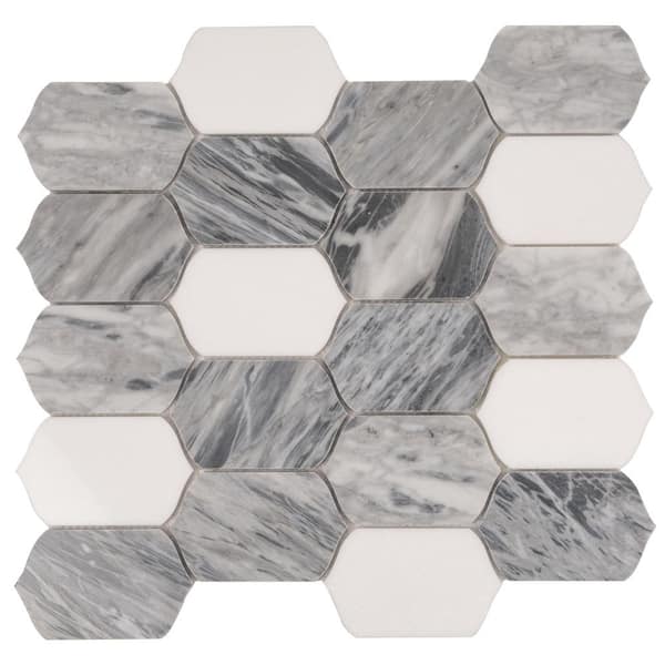 Toscana 13x12 in. Polish Calacatta Bluette Thassos White Lantern Marble Mosaic Wall & Floor Tile (5.59 sqft/case,5-Pack)