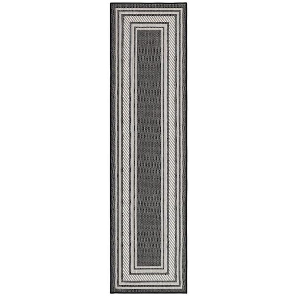 Nourison Horizon Black 2 ft. x 8 ft. Indoor/Outdoor Bordered Contemporary Runner Area Rug