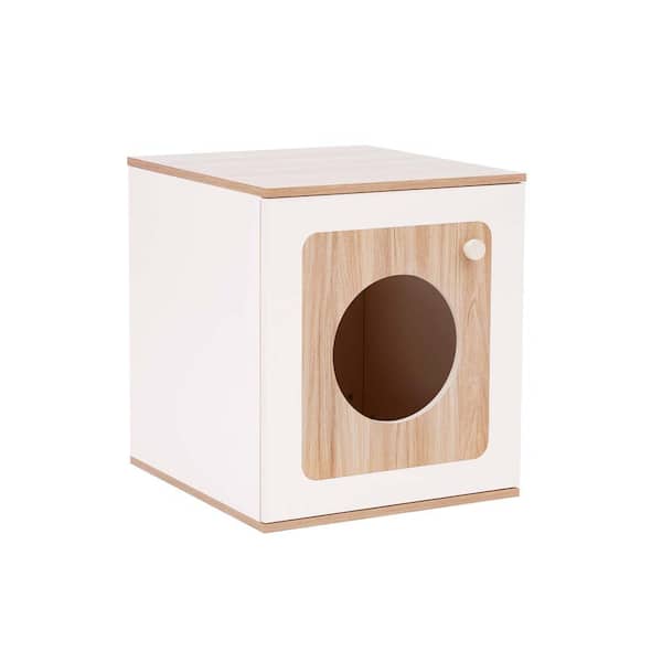 TEAMSON PETS Daisy 2 Tone Wooden Cat Litter Box Enclosure Side Table, Tan