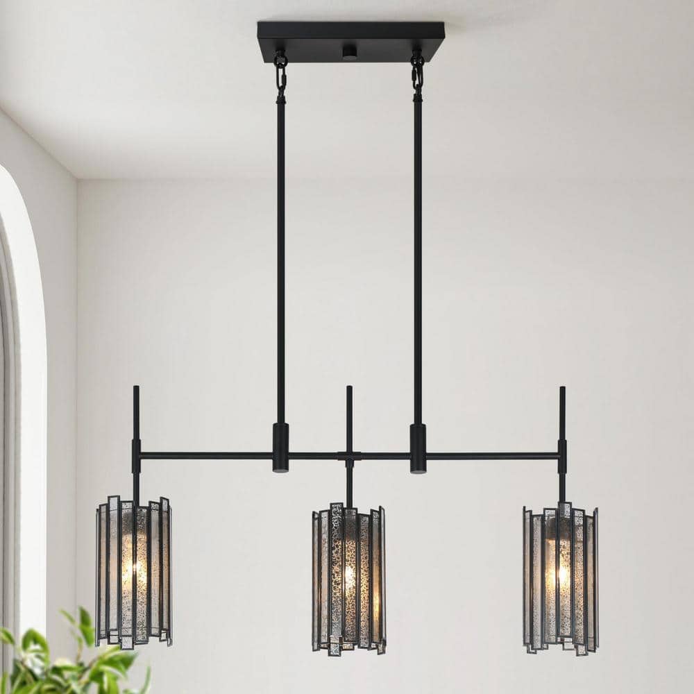 Matte Black Linear Mercury Glass Cylinder LED Island Light