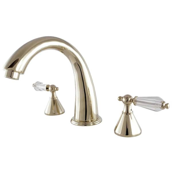 Kingston Brass Crystal 2-Handle Deck-Mount Roman Tub Faucet in Polished Brass