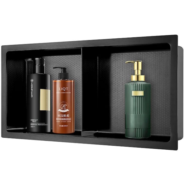 HEX 24 in. W x 12 in. H x 4 in. D Black Shower Niche Set of 1-Piece in Stainless Steel