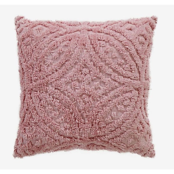 Better Trends Wedding Ring Collection Pink 18 in. Square Loop Design 100% Cotton Tufted Square Pillow