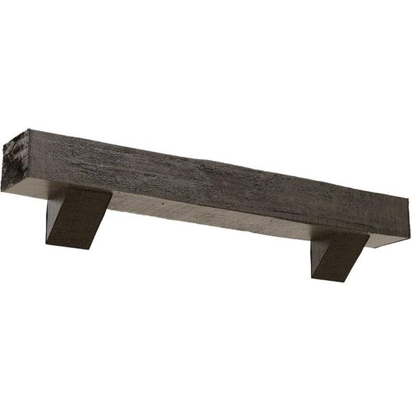 Ekena Millwork 4 in. x 4 in. x 7 ft. Rough Cedar Faux Wood Fireplace Mantel Kit with Breckinridge Corbels, Burnished Honey Dew