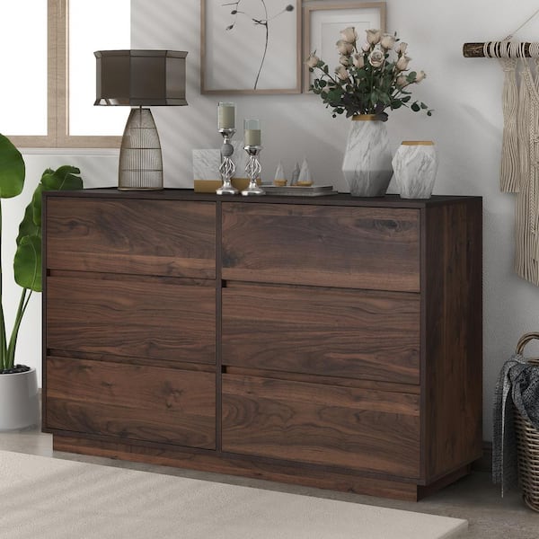 Harper & Bright Designs Mid-Century Modern Dark Brown 6-drawer 47.2 in. Wide Dresser