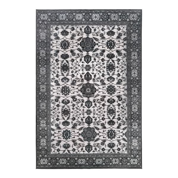 Ramage Grey/Off White Washable Rug 6 ft. x 9 ft. Area Rug